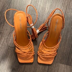 Public Desire Orange Textured Strappy Heels